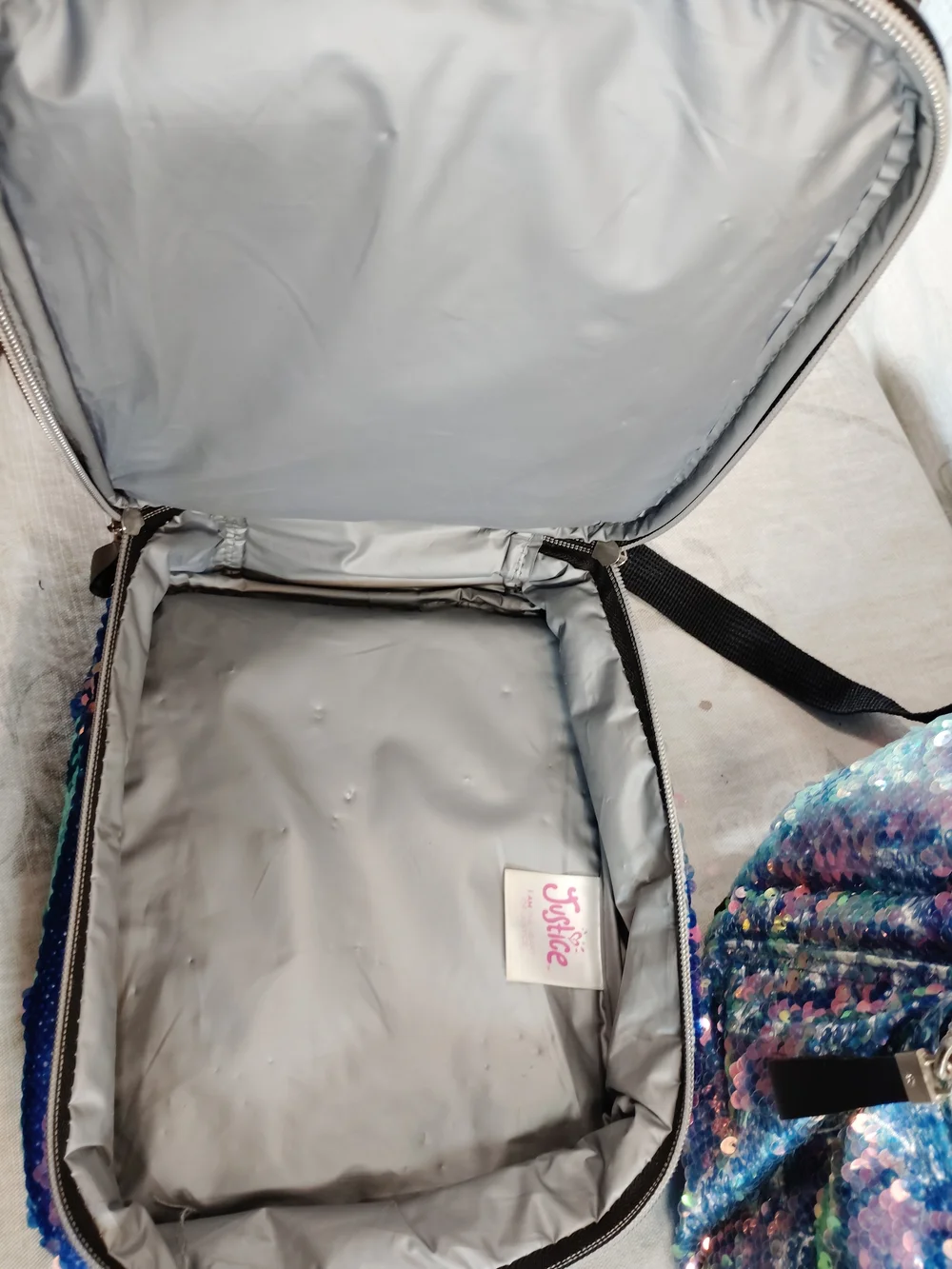 Justice Sequin Ombre Backpack in Blue and Purple with Silver Pouch